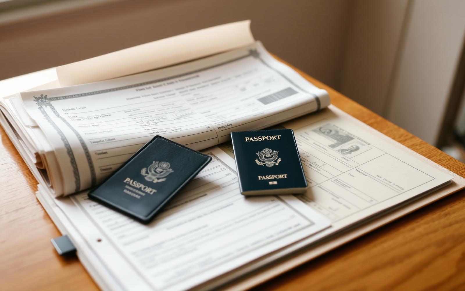 Close-up of a family handing passports and a consent letter to a check-in agent