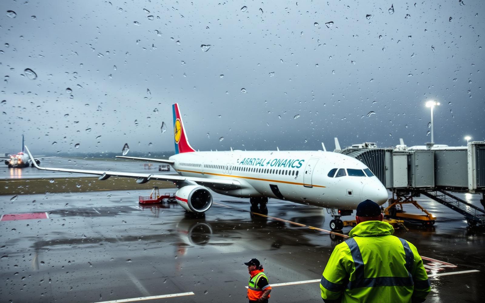 Ground handling staff working around a parked aircraft with a baggage loader and fuel truck beside the jet bridge